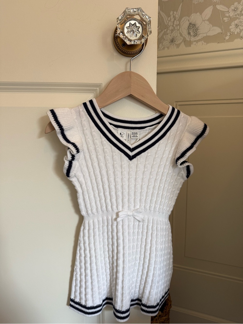Janie and Jack White Knit Dress with Navy Trim